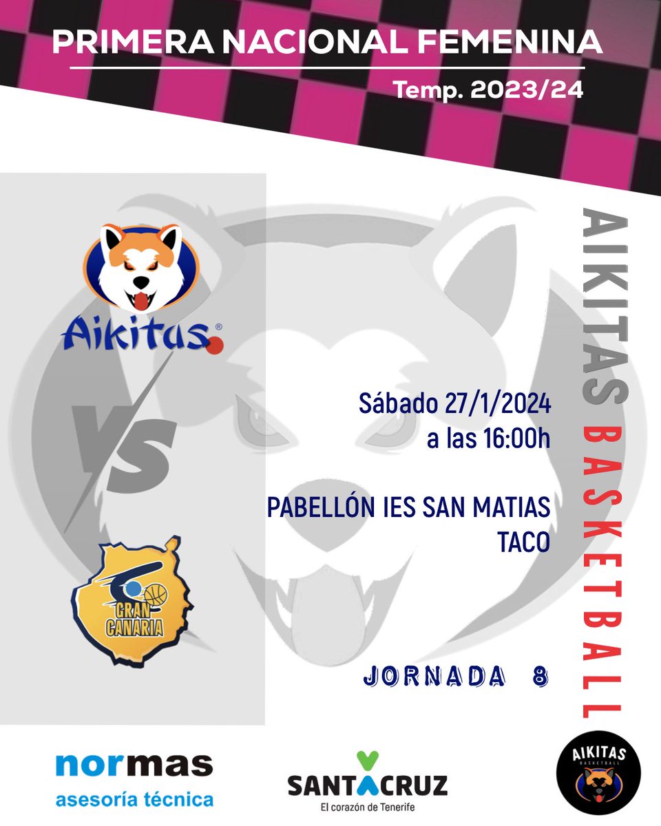 Mañana sábado recibiremos al Gran Canaria en el partido de la jornada 8 🩷🖤 #aikitasbasket #aikitas #santacruzdetenerife #normasasesoriatecnica
