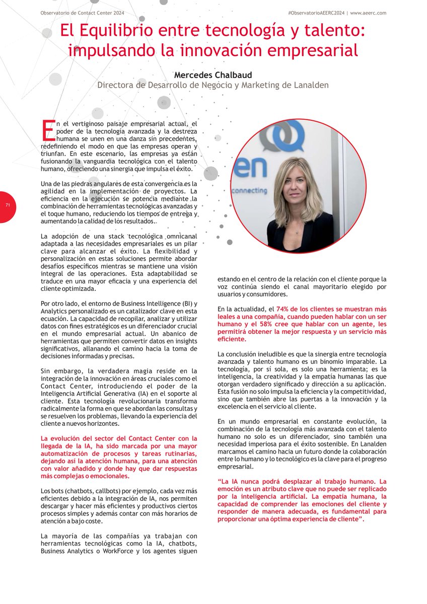 En Lanalden marcamos el camino hacia un futuro donde la colaboración entre lo humano y lo tecnológico es la clave para el progreso empresarial.

Un año más, ha sido un placer participar en el Observatorio de #ContactCenter de <a href="/AEERC_es/">AEERC</a>

#ObservatorioAEERC2024 #TendenciasAEERC2024