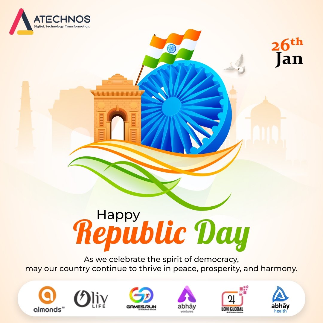 Celebrating the #75thRepublicDay with joy and pride! 🇮🇳

ATechnos Group extends warm wishes to everyone on this special occasion. Let's unite in the spirit of nation-building, foster new innovations, and make our nation proud together.

Happy Republic Day! 🇮🇳

#ATechnos