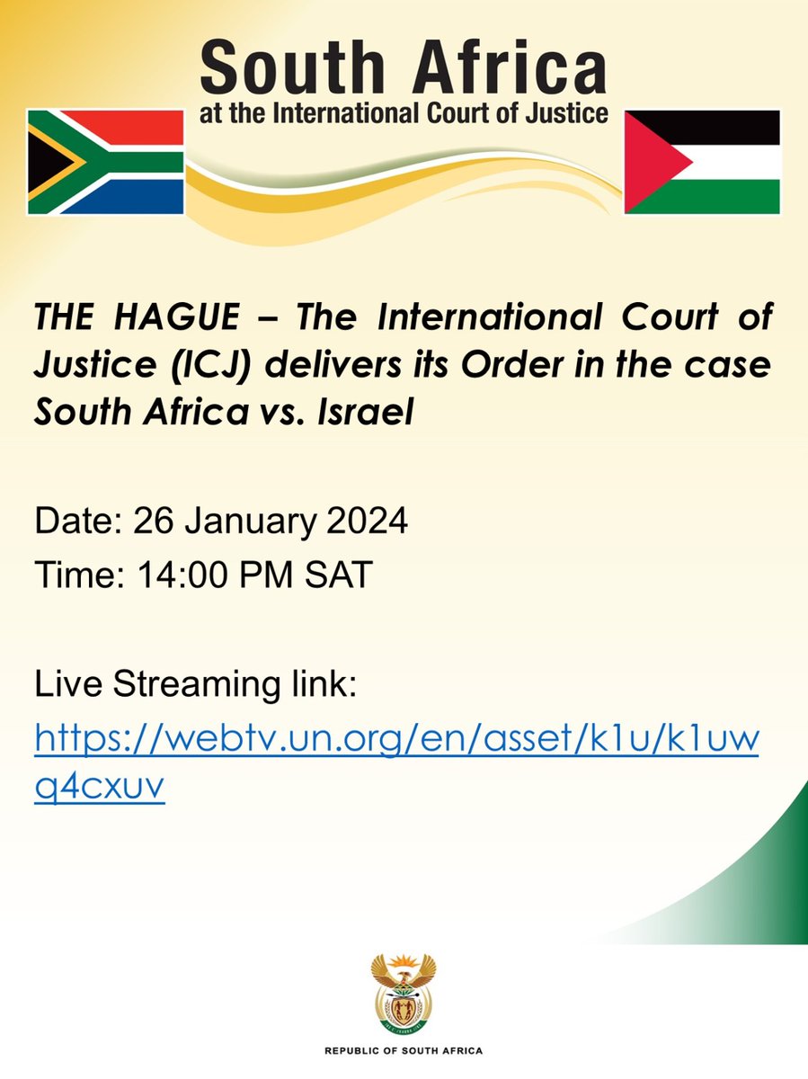 Today the International Court of Justice delivers its Order (ICJ) in the case South Africa vs. Israel