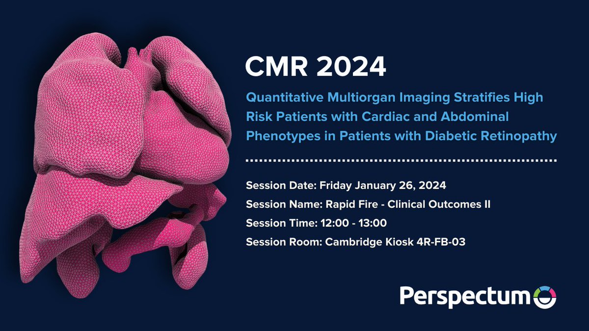 We’re happy to be a part of the excellent discussions at #CMR2024. To learn more about Perspectum’s leadership in multiorgan imaging, be sure to attend our session at 12:00 today. See the information below. If you can’t make the talk, contact us to learn more. #WhyCMR #HeartMRI