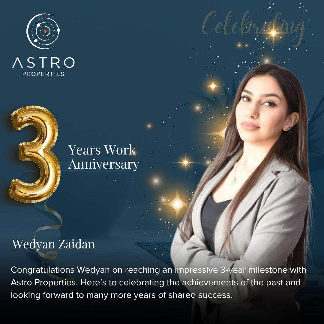 🎉 Astro Work Anniversary🌟

Congratulations Wedyan on reaching an impressive 3-year milestone with Astro Properties. 

#AstroAnniversaries #AstroPride #congratulations #TeamAstro #TogetherWeGrow