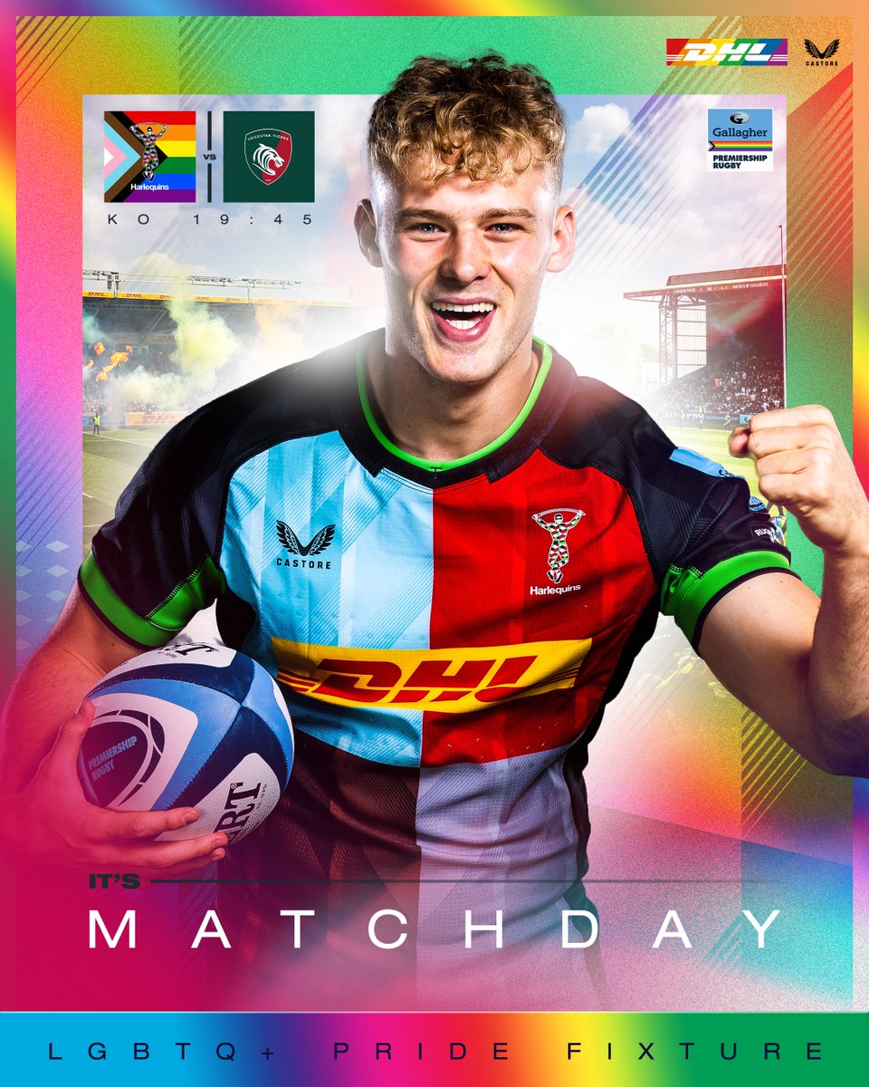 Harlequins's tweet photo. The @premrugby is back 💪

See you all at The Stoop for #HARvLEI and celebrate our LGBTQ+ Pride community 🏳️‍🌈

#COYQ https://t.co/Acp88YrOzj