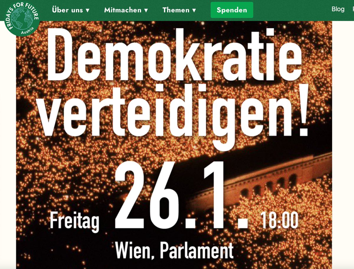 Fridays for Future, Black Voices und die Plattform für eine menschliche Asylpolitik rufen für heute, 18 Uhr zu einer Demonstration unter dem Titel „Demokratie verteidigen!“ auf. Der Start ist für 18 Uhr vor dem Parlament vorgesehen. fritz.hinterberger.com/auf-die-strass…