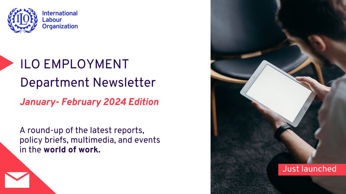 .@ILO_EMP_Policy's first newsletter of 2024 is out! Read about our latest publications, research, news, multimedia and upcoming events, including the #Skills Fair on Quality #Apprenticeships, 27-29 February: bit.ly/3Hvh38a