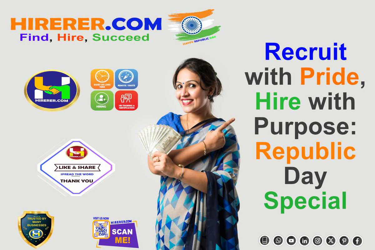 HIRERER.COM, Celebrate progress, empower talent: Power your Business with the Right team

#RepublicDayIndia #JaiHind #indiarepublicday #indiarepublicday2024 #Tiranga #GrowWithIndia #TalentAcquisition #DiversityHiring  #rentahr #OutOfJob #Hirerer #iHRAssist #smartlyhr