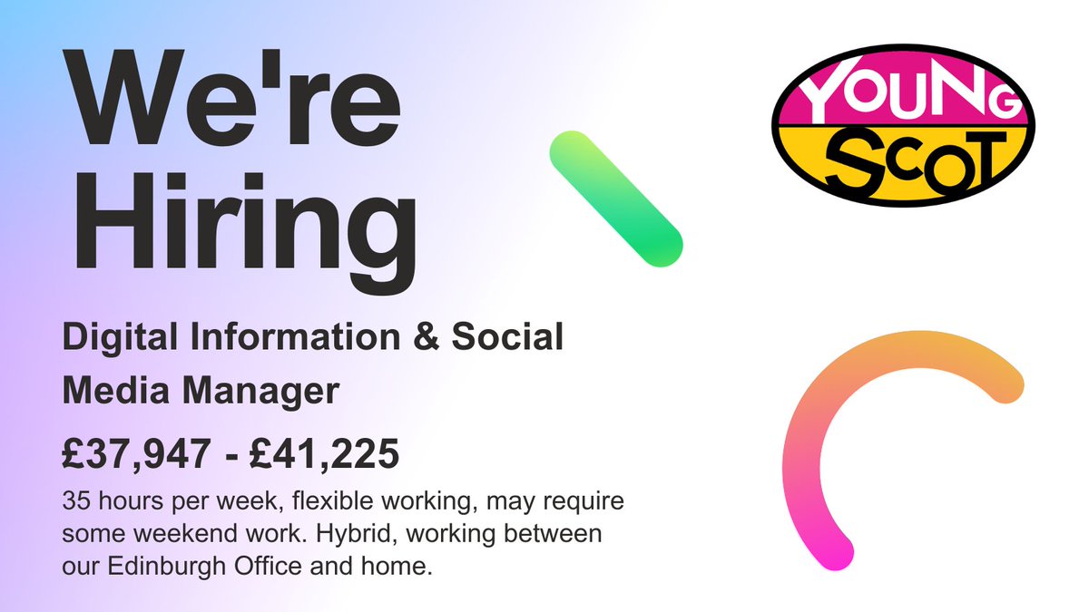 📢 We're hiring!

Join our innovative and friendly Communications Team &amp; work with us to ensure we produce &amp; share exceptional quality-assured information for young people on the topics that matter most to them

Find out more &amp; apply ⬇️
youngscot.net/careers/digita…

#JobsInScotland