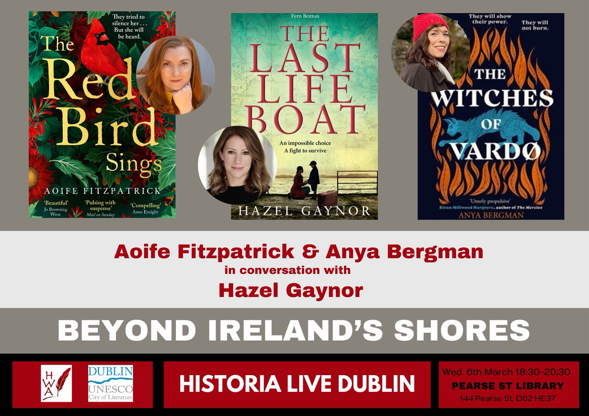 Save the date! Our next Historia Live Dublin event 'Beyond Ireland's Shores' will be held on 6 March at Pearse Street Library, with fabulous authors @aoifefitz_ @anyacbergman discussing the impact of location in their powerful historical novels. Registration will open soon! 🎟️