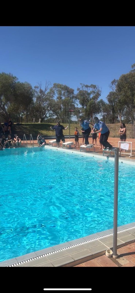 Pingelly police taking the plunge today as part of Australia Day Pool Party celebrations and community spirit