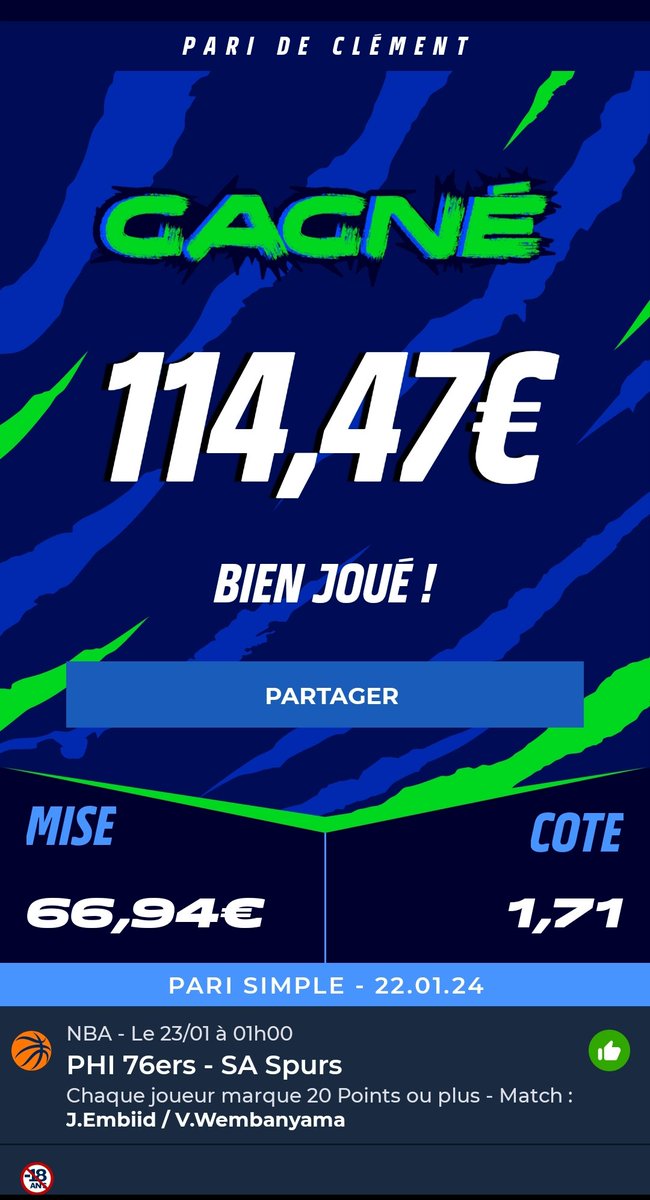 BetClem_'s tweet photo. ON VALIDE LA MONTANTE #NBA 🏀🇺🇲✅🤑

X10 VALIDÉ 🚀✅

Étape 1 🚩 25€ ➡️ 39.99€✅
Étape 2 🚩39.99€ ➡️ 66.94€✅
Étape 3 🚩66.94€ ➡️ 114.47€✅
Étape 4 🚩 114.47€ ➡️ 203,76€✅
Étape 5 🚩 203.76€ ➡️ 277.11€✅

EXPLOSEEZZZ MOI LES LIKE ❤️ ET RT ♻️ L'ÉQUIPE ! 🔥
#TeamParieur https://t.co/z7lAONyKCK