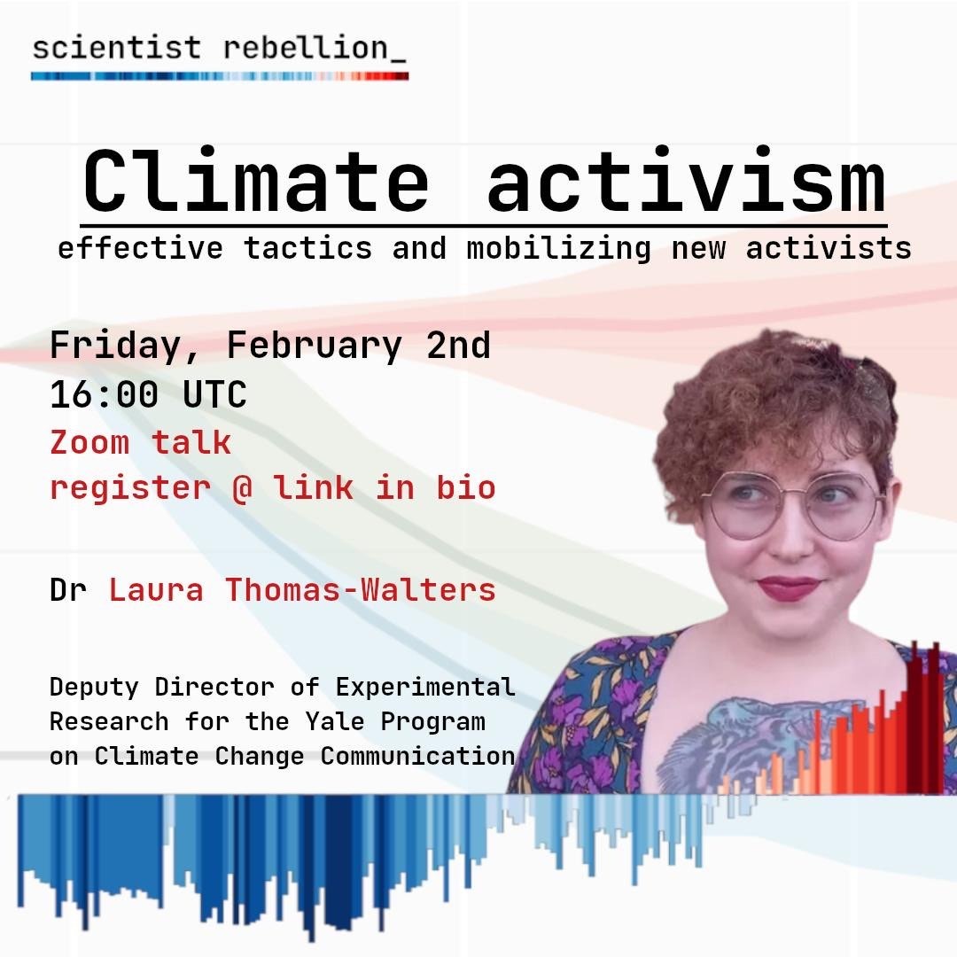 Climate activism: what works, what doesn't work, and how can we get more people mobilized?

Join us on Friday 2 to hear from @LauraThoWal, who works @YaleClimateComm and leads the research of @XRebellionUK's Data Analysis & Insights Circle.

Link: us06web.zoom.us/meeting/regist…