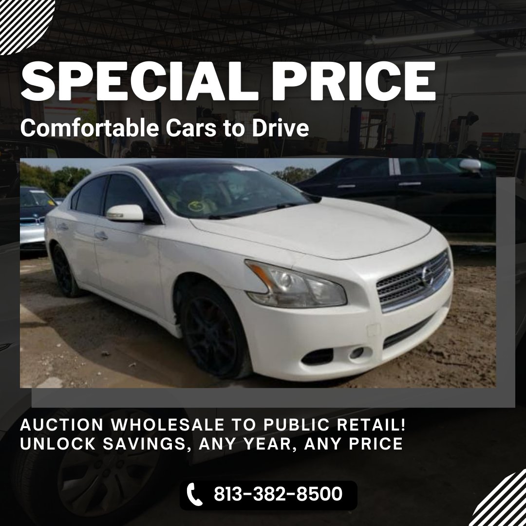 Elevate your driving experience with our special prices on comfortable cars! 🌟 Auction wholesale to public retail - unlock savings on any year and any price! Call us at 813-382-8500 to make these wheels yours! 

#CarDeals #DriveInStyle #AutoAuction #SavingsOnWheels #CarSale