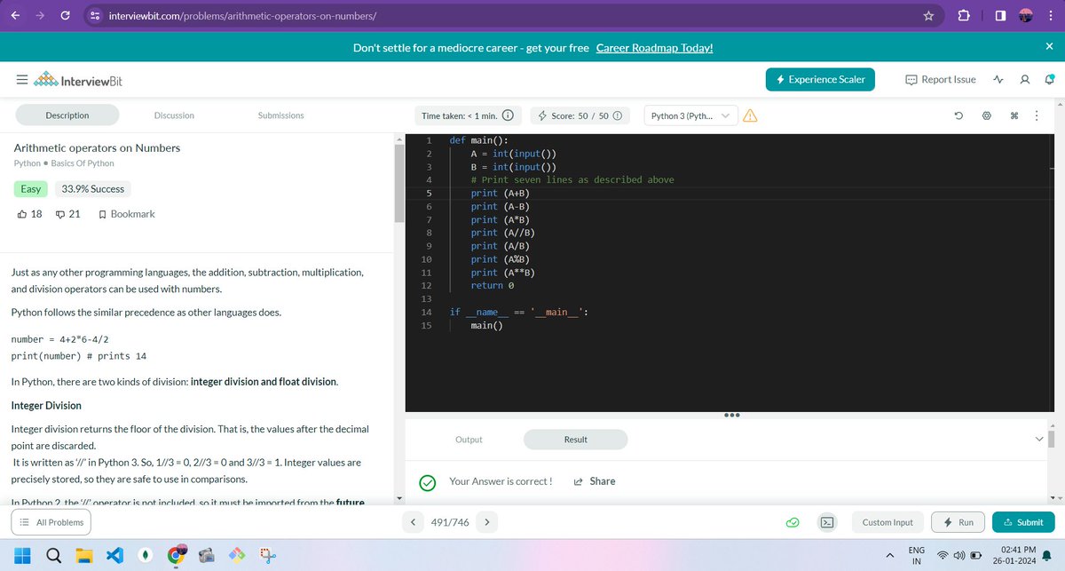 Shalinis_134's tweet photo. Hello everyone, I have completed #Day025 of #365DaysofCode Challenge with
@scaler_official
Today I solved the question - Arithmetic operators on Numbers in Python.  Scaler discord community link:- https://t.co/ETIjOC26bk
#codewithscaler #365daysofcodescaler https://t.co/uOYMvmLQ71