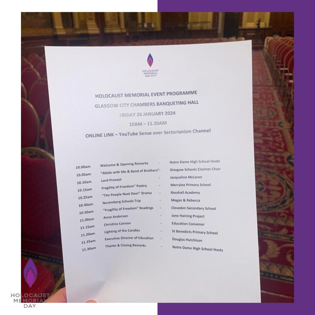 HOLOCAUST MEMORIAL DAY 2024 | Our Holocaust Memorial Event Programme is today in the Glasgow City Chambers, the event will be live on YouTube throughout. Click on the link below to watch the HMD event youtube.com/live/CtTmERU3m… #HMD2024