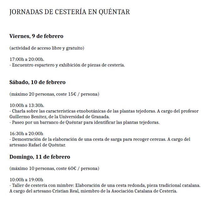 También os animamos a participar en las 'Jornadas de cestería en Quéntar' en la provincia de Granada