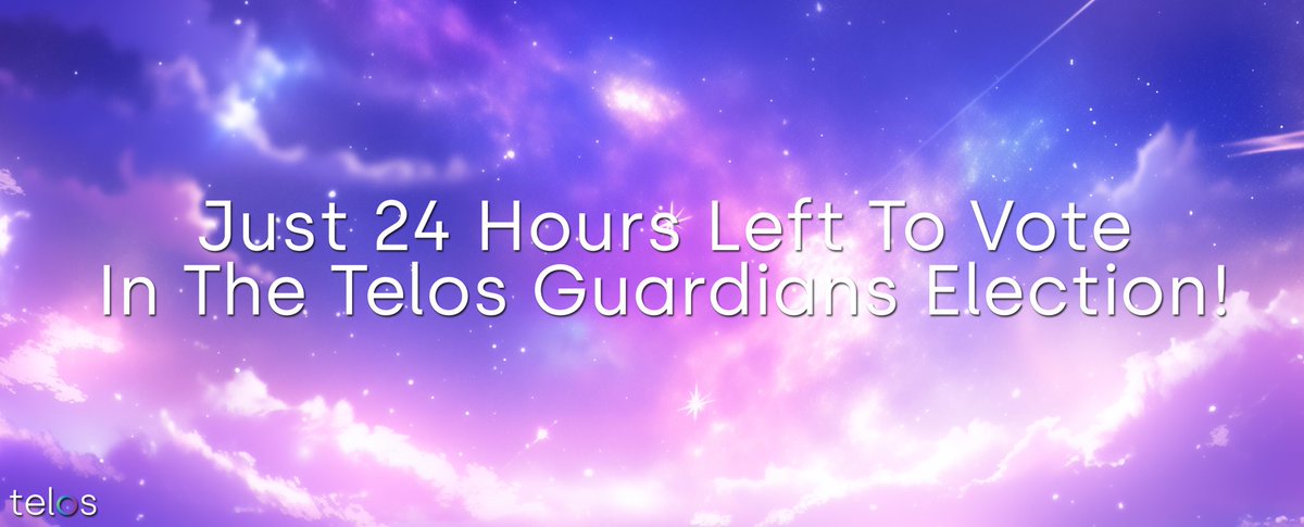 ⚪️ GM Telos Community! There is just over 24HRS left to vote in the Telos Guardians Elections. 🌀

🎥 Watch how to vote HERE: youtube.com/watch?v=wBEbb0…

🔗 Then vote HERE: app.telos.net/trails/electio…