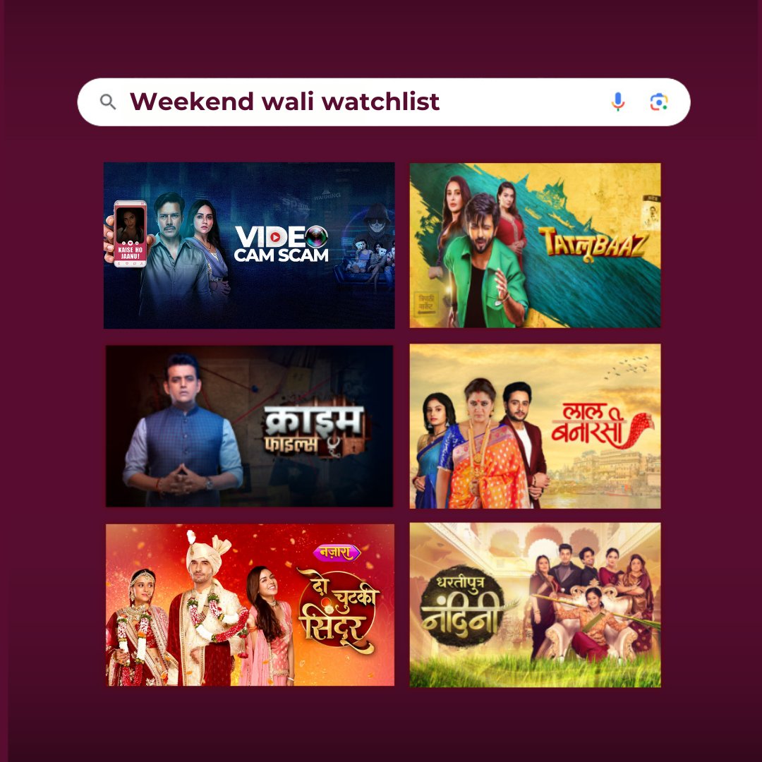 My brain cells may not survive this weekend, but at least I'll have something to talk about at the Monday water cooler.

#epicon #weekendwatchlist #videocamscam #tatlubaaz #crimefiles #laalbanarasi #dochutakisindoor #dhartiputranandini