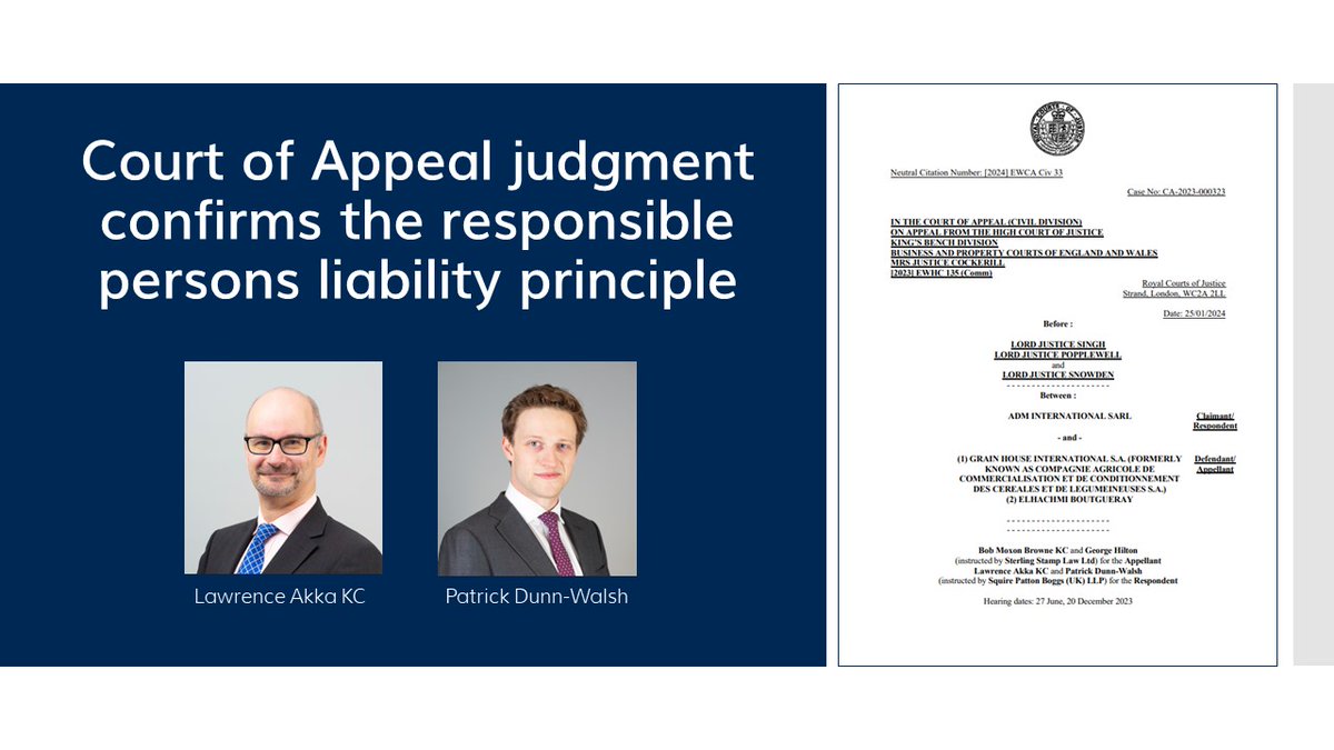 Judgment has been handed down in ADM International SARL v Grain House International SA and Elhachmi Boutgueray. Lawrence Akka KC and Patrick Dunn-Walsh appeared for the respondents, instructed by @SPB_Global partners Chris Swart and Katie Pritchard. twentyessex.com/the-power-to-p…