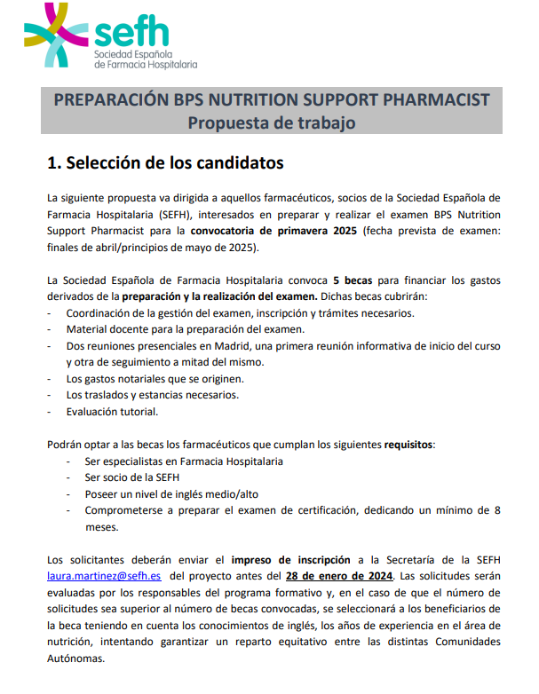 sefh_'s tweet photo. Aún puedes enviar tu solicitud para acceder a una de las 5 becas para la preparación y realización del #BPS de #Nutrición (Nutrition Support Pharmacy) que tendrá lugar en primavera 2025

‼️Plazo: hasta este domingo, 28 enero
📩https://t.co/vP7zCQ7TZW
ℹ️https://t.co/WHmsD3OCnZ https://t.co/seQMVc4IsV