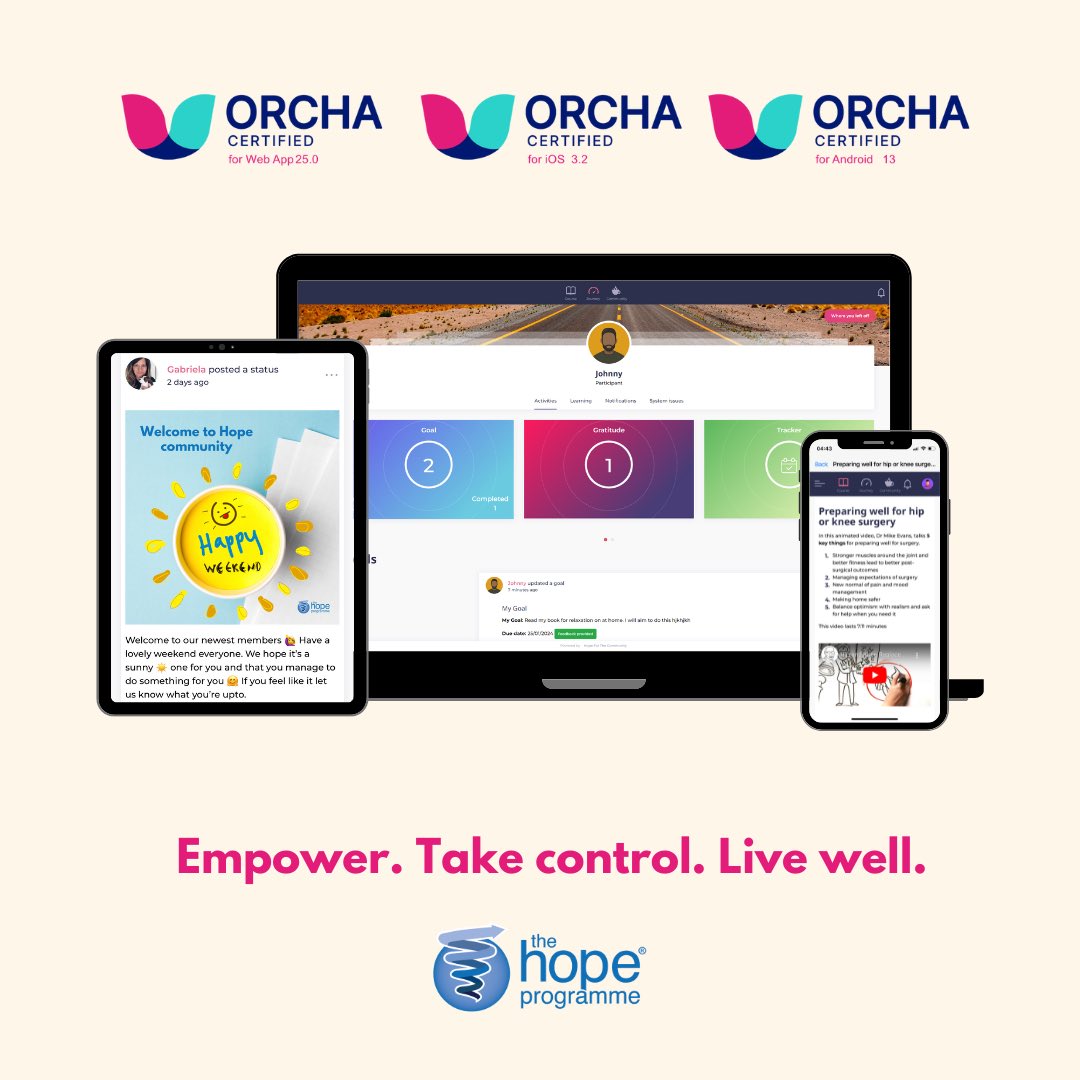🌟 Exciting news! The #HopeProgramme is #ORCHACertified with top scores for Android/iOS and Web! 📱 Find us in @OrchaHealth library, trusted globally. #socent #techforgood Read more ➡️ h4c.org.uk/blog/hopeorcha…