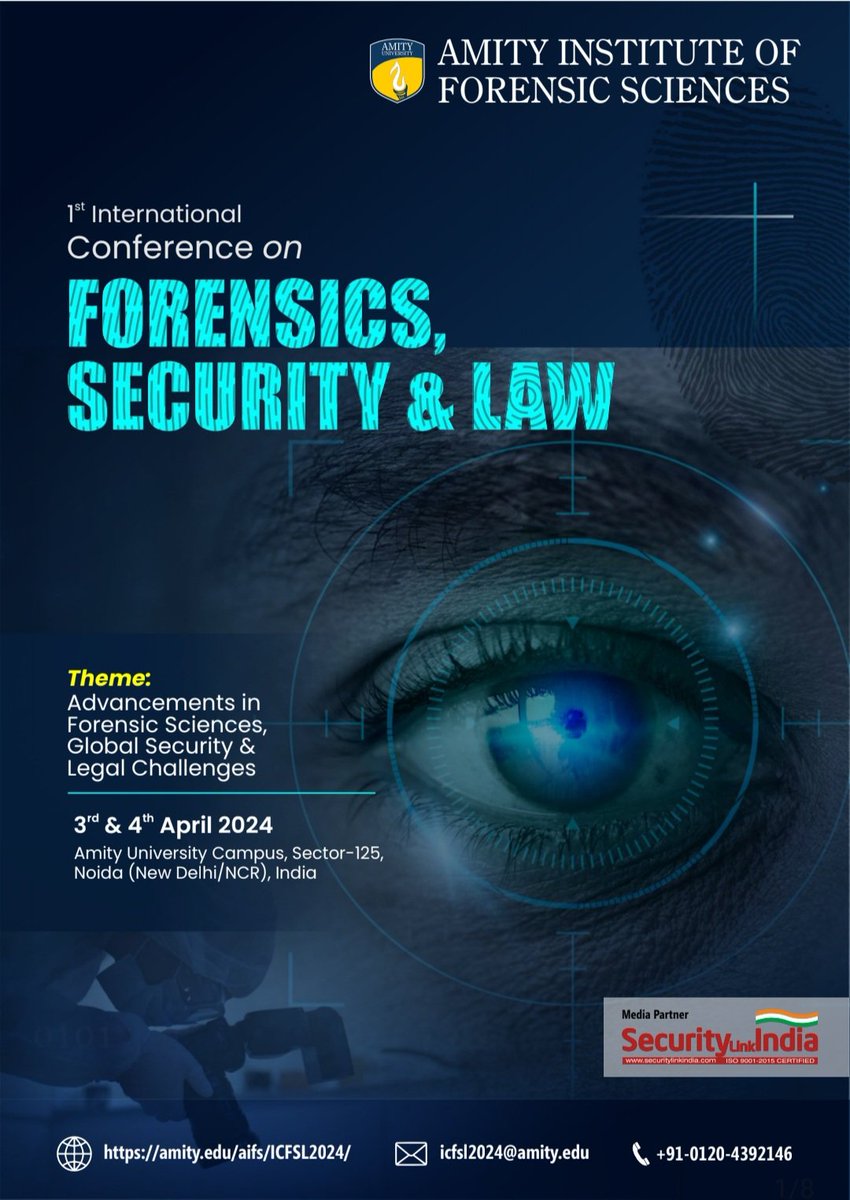 Up-coming Conference on Forensics, Security and Law organized by Amity Institute of Forensic Science, India Honored to be part of the International Advisory Committee. amity.edu/aifs/icfsl2024 #forensicscience #forensics #conference #amityuniversity #bioforensics #eugeniodorio