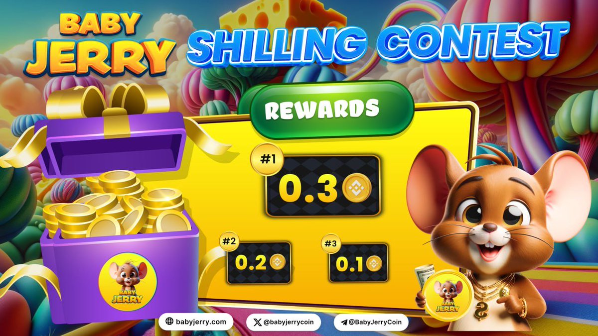 babyjerrycoin's tweet photo. #BABYJERRY SHILLING CONTEST 🧀

1. Be truly a part of the project, and help your bag grow by hold and bringing BabyJerry to more people.

Prizes: 
Top 1:  0.3 BNB
Top 2:  0.2 BNB
Top 3:  0.1 BNB

Start: 09:00 UTC Jan 26th
End:   09:00 UTC Jan 29th https://t.co/Lf3twxEOZ5