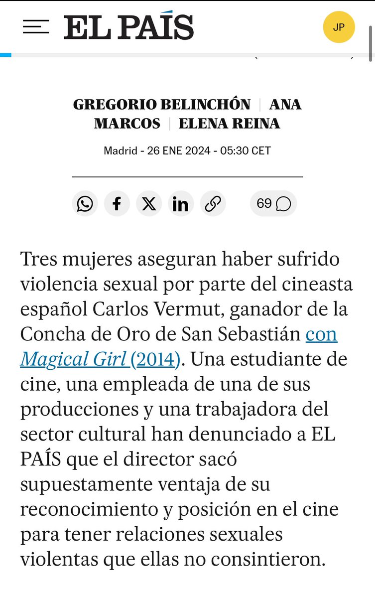 Fanfanfatal's tweet photo. dejo por aquí un hilo con las capturas del reportaje sobre los abusos sexuales y violaciones del director carlos vermut para las que no tenemos suscripción https://t.co/EhdV2MMakg