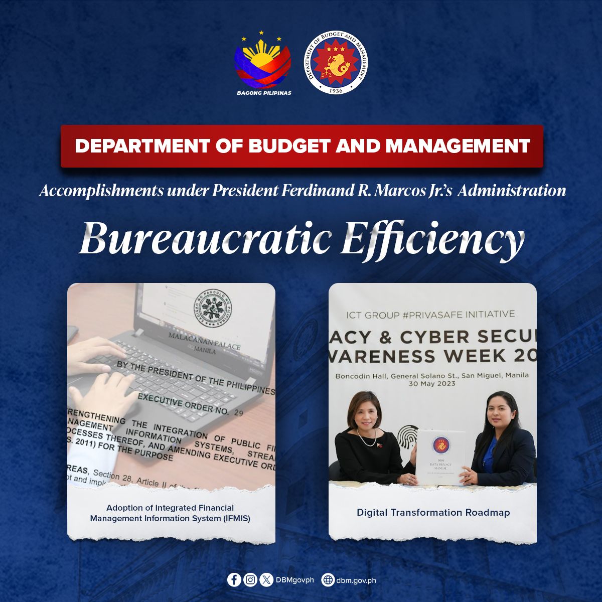 The Department of Budget and Management (DBM) is proud to report its  accomplishments under the administration of President Ferdinand R. Marcos  Jr., image size:1200x1200