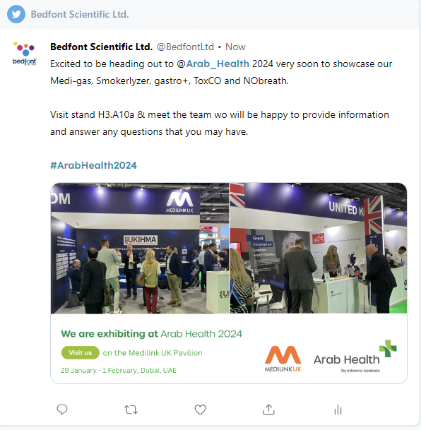 Excited to be heading out to @Arab_Health 2024 very soon to showcase our Medi-gas, Smokerlyzer, Gastro+, ToxCO and NObreath.

Visit stand H3.A10a &amp; meet the team wo will be happy to provide information and answer any questions that you may have. 

#ArabHealth2024