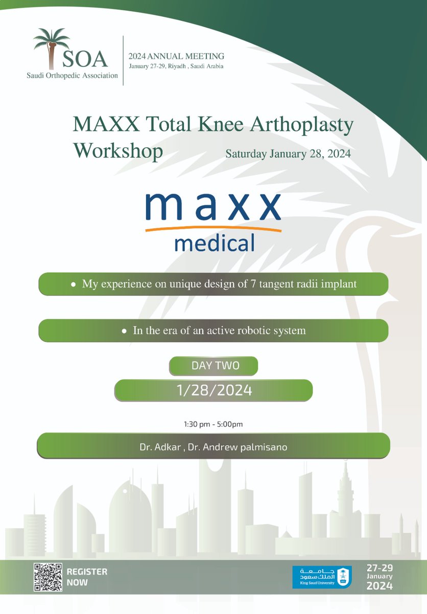 Participate in the MAXX Total Knee Arthroplasty Workshop at #SOAM2024 for a comprehensive understanding of advanced techniques in knee surgery.
🔗Register Now: soa.pmsreg.com/workshops/