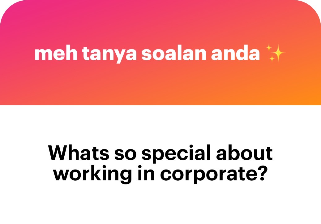 nazu2308's tweet photo. Hi corporate slaves, apa kata you guys share sikit what's so special about working in corporate ni?

cc @LumrahL https://t.co/i0hdicSDd5