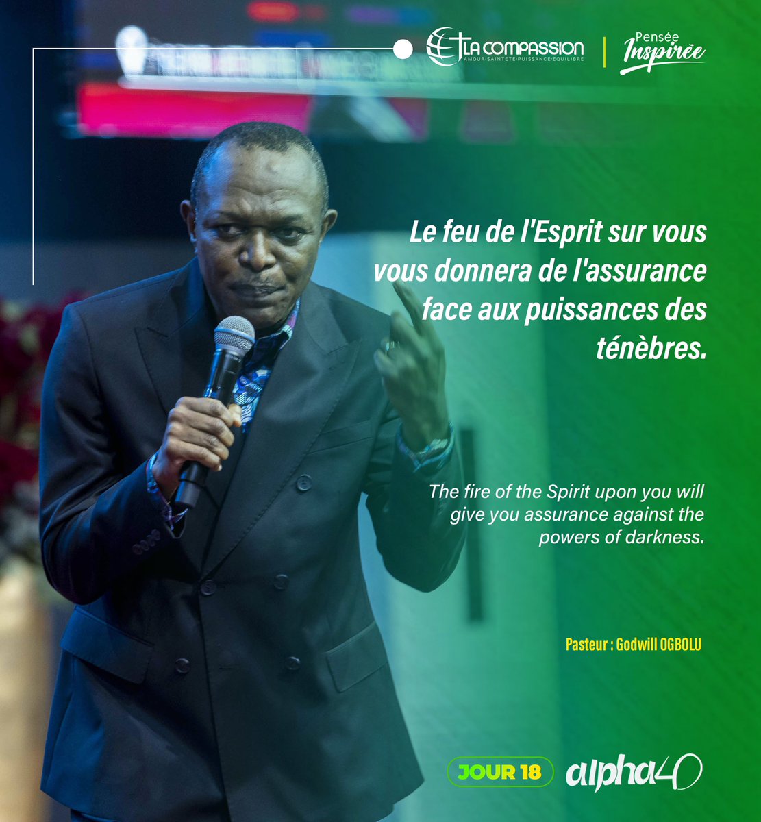CompassionCrefm's tweet image. Pensées inspirées | #Alpha40 #jour18

« Vous avez besoin du feu de l’Esprit afin de vous protéger contre toute attaque de l’ennemi » #PstGodwillOGBOLU 

1/2