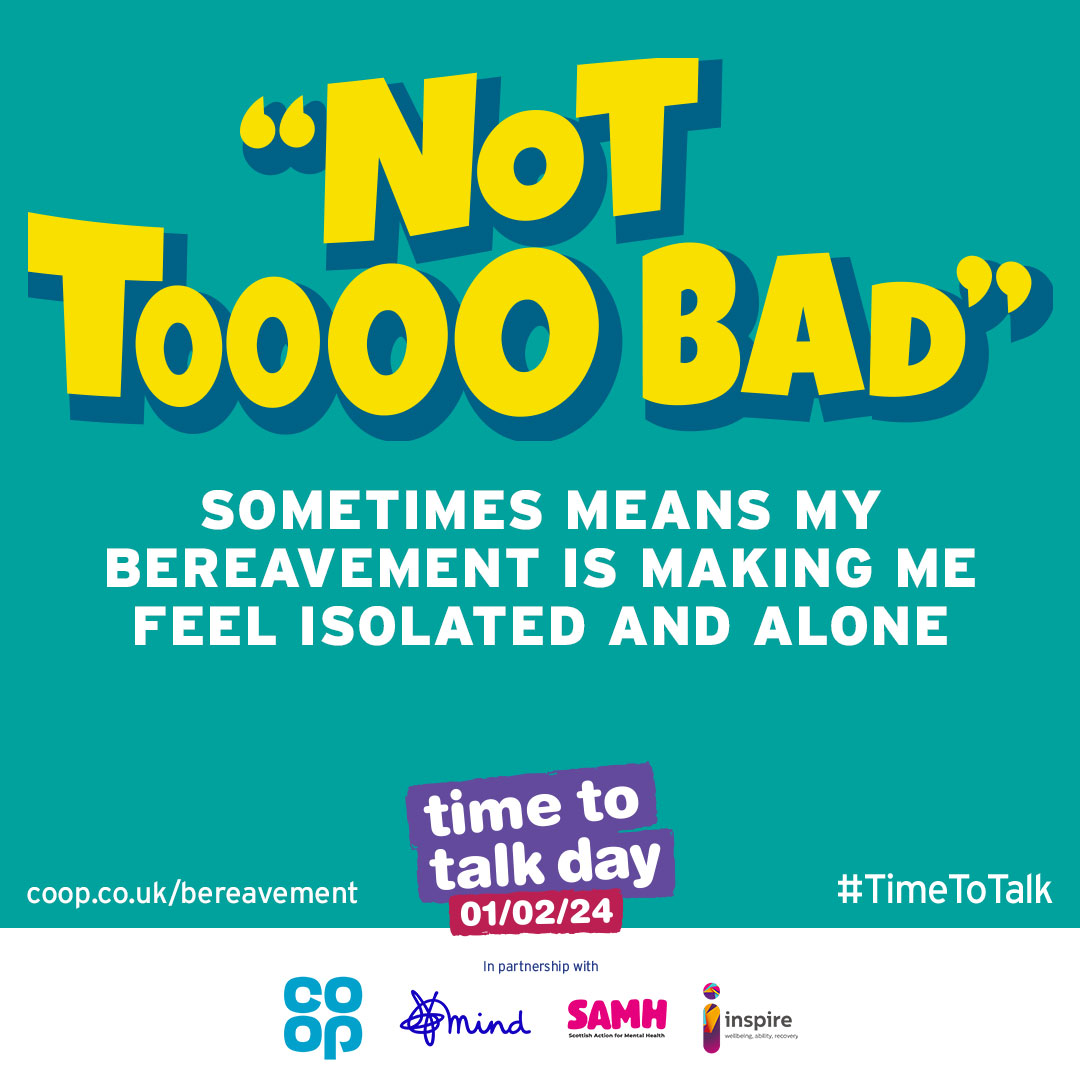 Talking about our real feelings in moments of grief can be difficult. Learn more about #TimeToTalk Day, and join the conversation about mental health here 👉 coop.co.uk/timetotalkday @MindCharity @Rethink_