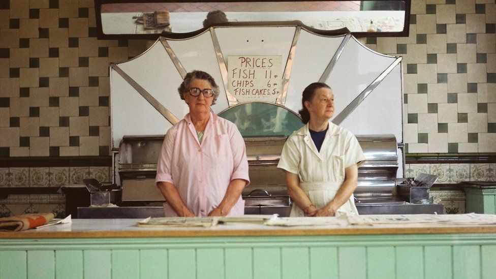 It's Friday! Fish and chip shop, Leeds, 1970s, by Peter Mitchell.