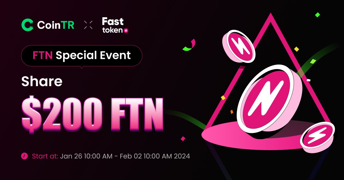 🔥 Exclusive FTN Giveaway at #CoinTR! 🚀

⏰ Jan 26, 10:00AM - Feb 2, 10:00AM (UTC) – Save the date!

✅ Follow @CoinTRpro, <a href="/CoinTRTurkiye/">CoinTR</a>, and <a href="/fasttoken_com/">Fasttoken</a>.
✅ Join Telegram groups &amp; Discord server.
✅ Complete Gleam entries: gleam.io/5lfQe/cointr-f…

Qualify for the lucky draw