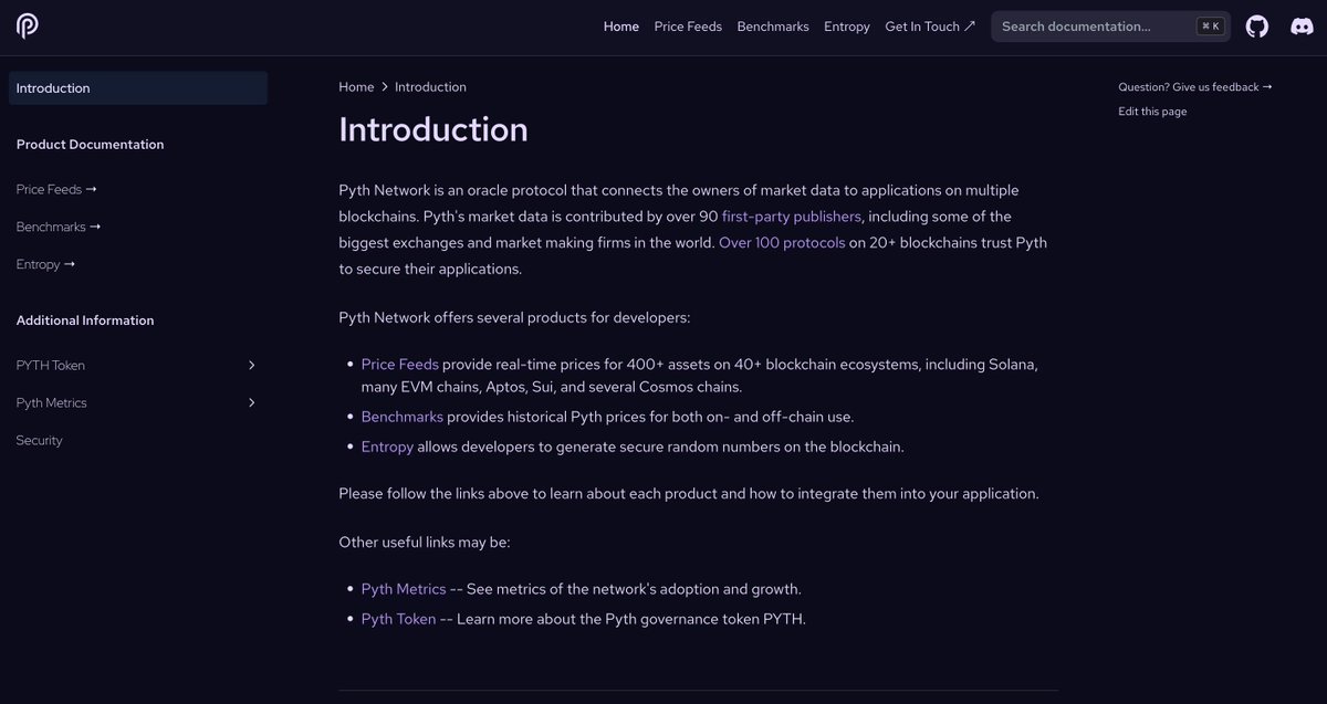 PythNetwork's tweet image. We heard the feedback from our developer community and decided to make some changes to the #Pyth docs.

We appreciate everyone's input!