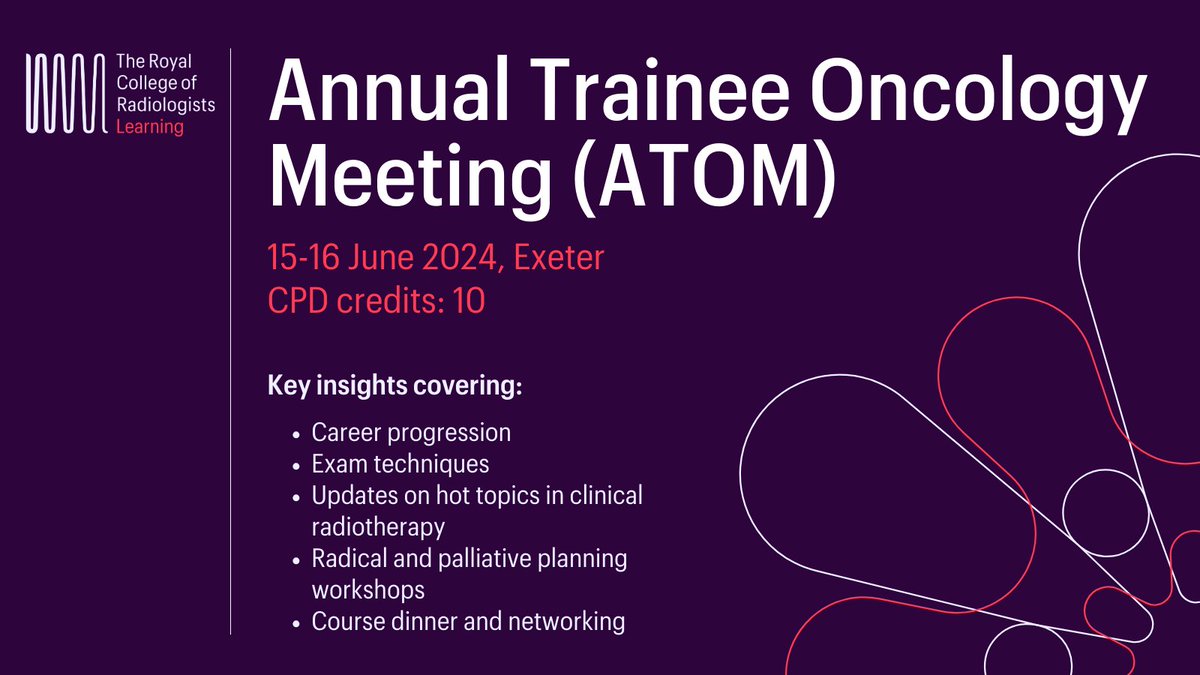 Join us on 15-16 June in Exeter for our upcoming Annual Trainee Oncology Meeting and unlock key insights into the latest #oncology developments. Secure your place to explore non-standard career paths and training: rcr.ac.uk/cpd-and-events…