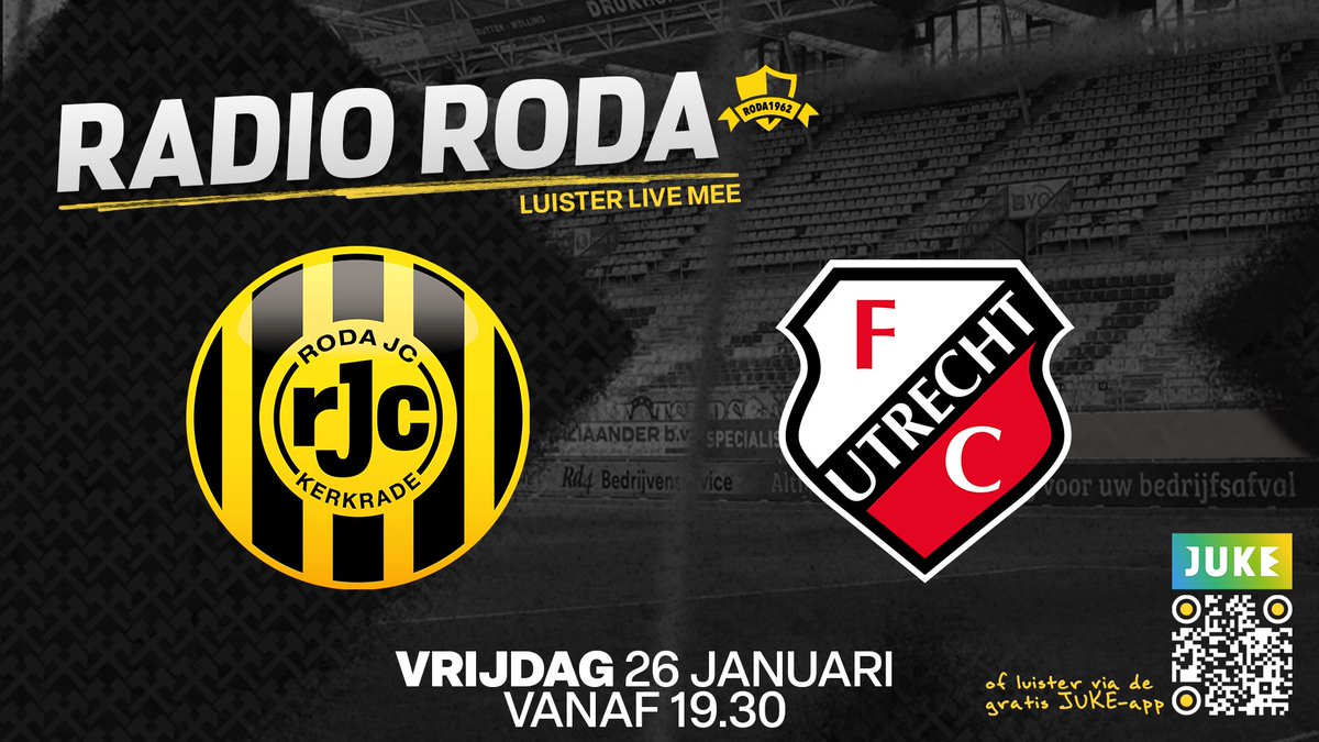 𝑹𝑨𝑫𝑰𝑶 𝑹𝑶𝑫𝑨 🎧

Vanavond niet in de gelegenheid om naar Roda JC - Jong FC Utrecht te gaan? Luister vanaf 19.30 uur live mee met 𝗥𝗮𝗱𝗶𝗼 𝗥𝗼𝗱𝗮 via JUKE! ⤵️

📻 rodajc.nl/radio

🗣 In de voorbeschouwing Willem Janssen.

#RodaJC #RadioRoda #KoraalMedia #JUKE