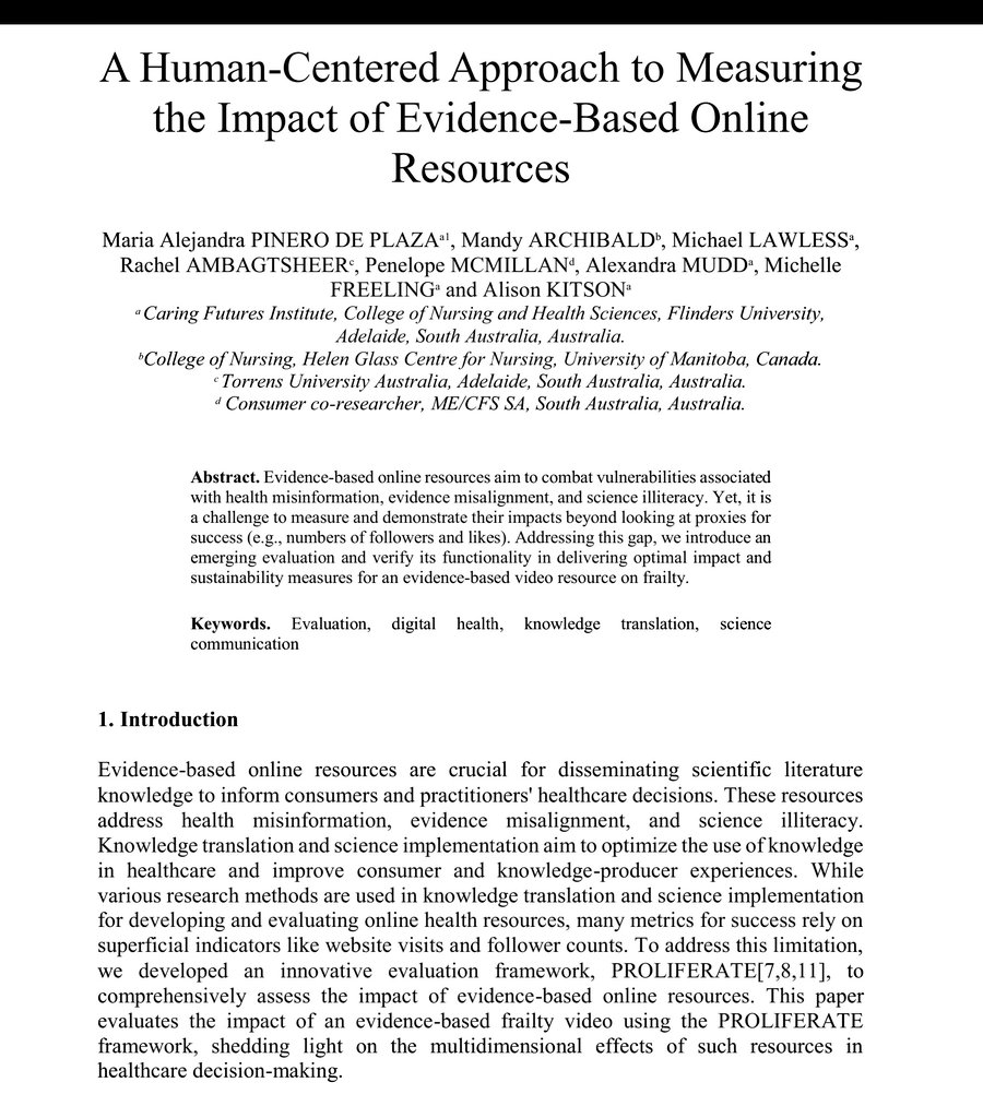 Our latest chapter is on a method for measuring impact in evidence-based online resources. Uncover insights on effectiveness, sustainability, and combating health misinformation.  doi.org/10.3233/shti23… <a href="/PenelopeJaneMcM/">PenelopeJ McMillan</a> <a href="/TorrensUni/">TorrensUni</a> <a href="/alisonlkitson/">Professor Alison Kitson</a> <a href="/mt_lawless/">Dr Michael Lawless</a> <a href="/Mandy_Archibald/">Dr Mandy Archibald</a>