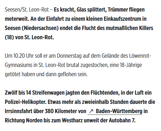 realObsidJan's tweet photo. Kann mir jemand erklären, wie ein 18-jähriger Schüler mit vermutlich <1 Jahr Fahrerfahrung die 377 km Strecke von #StLeonRot nach #Seesen mit einer üblichen Fahrzeit von 4 h innerhalb von 2,5 h gerast sein soll, ohne unterwegs irgendwie aufzufallen oder einen Unfall zu bauen? https://t.co/A3ZHGuAbFc