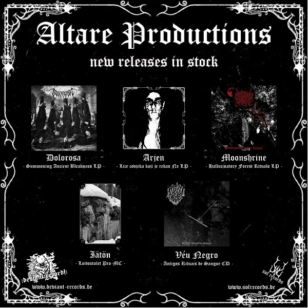 RecordsDeviant's tweet photo. New ALTARE PRODUCTIONs Releases at
->  https://t.co/Bnpg9HBfnn

#blackmetal #rawblackmetal #altareproductions #solrecords #deviantrecords #blackmetalvinyl #blackmetalcd #blackmetaltape #blackmetaldistro #Arjen https://t.co/ONUvRynmZc