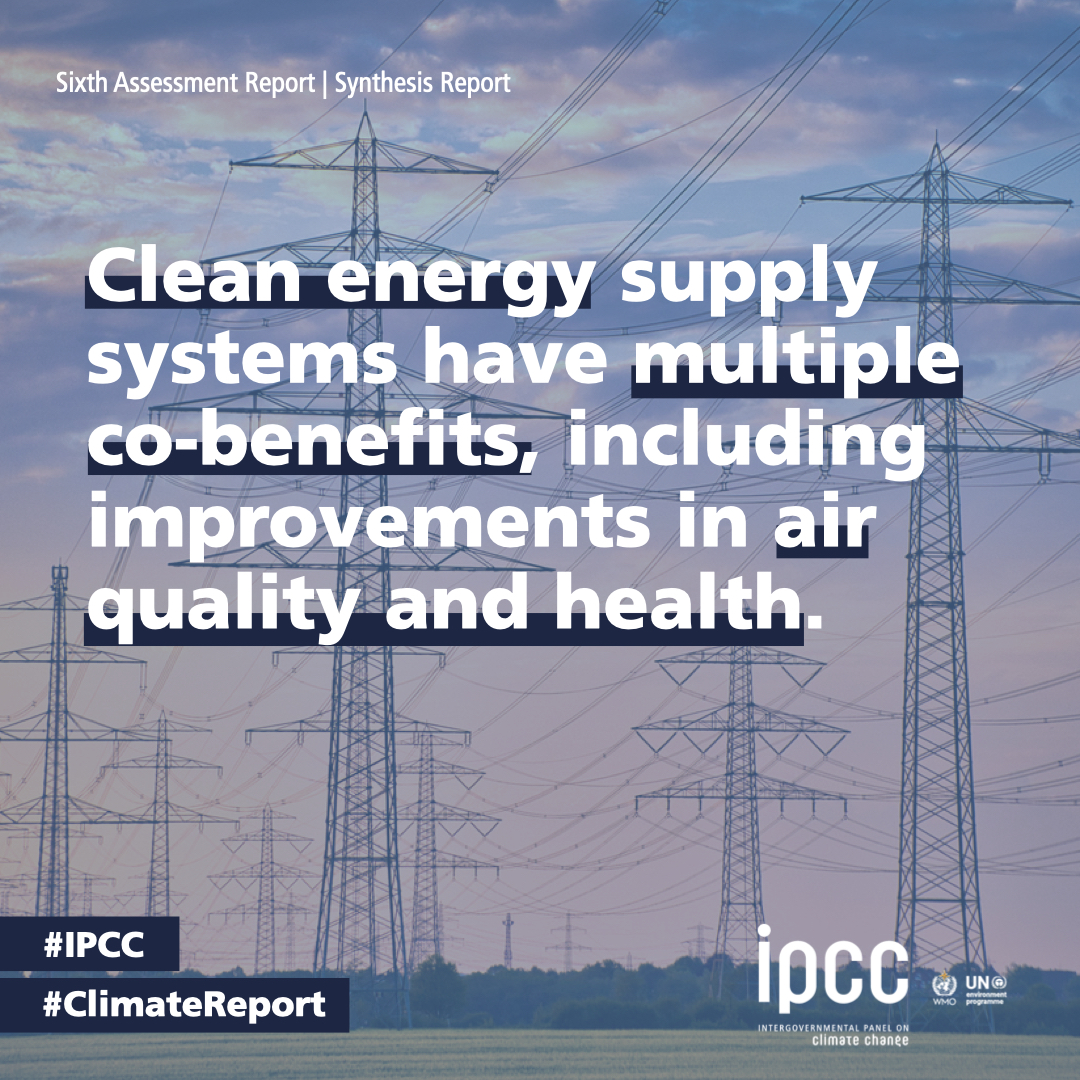 Today is #CleanEnergyDay to raise awareness &amp; mobilize action for a just &amp; inclusive transition to clean energy for the benefit of people &amp; the planet. 🌏

#IPCC says clean energy supply systems have multiple co-benefits, including improvements in air quality &amp; health.