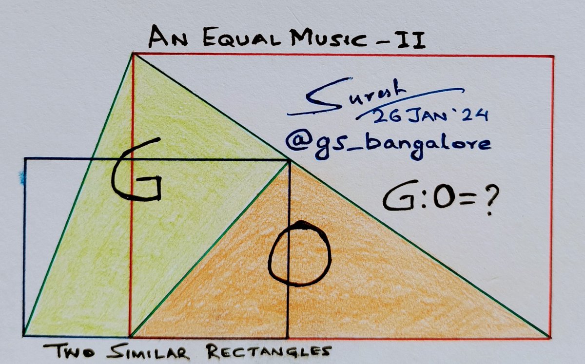 An Equal Music - 2. Two similar rectangles, constrained. G:O = ? Inspired by @RonySarker71

#rectangle #geometry #geometrique #ratio #puzzle #thinking #logic #reasoning #today #Triangle #similarity #mathteachers #math #teacher #mathematics #Algebra #highschool #students #learning