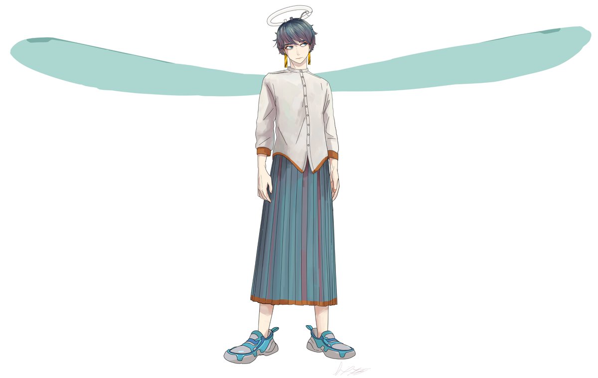 solo halo shoes 1boy full body skirt male focus  illustration images