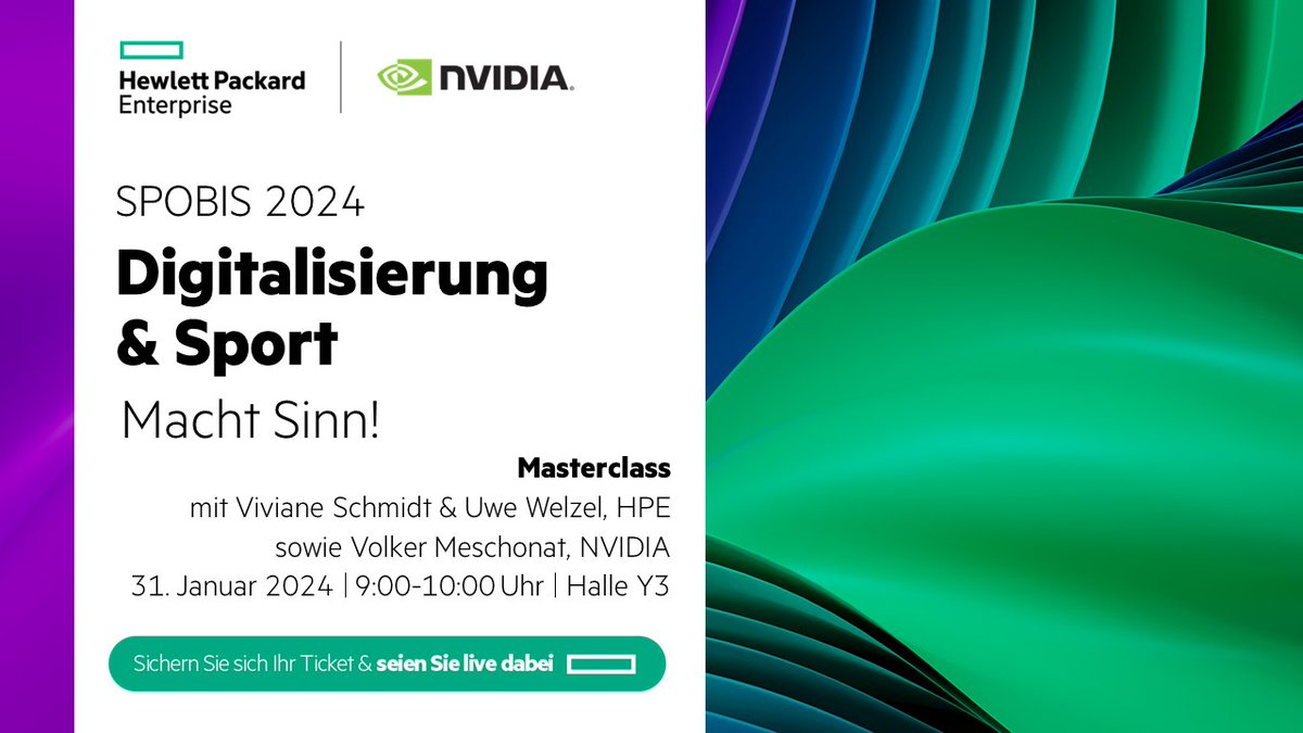 Teilnehmer der Masterclass auf der #SPOBIS24 in Hamburg erfahren von <a href="/HPE_DE/">HPE Austria, Germany & Switzerland</a> und <a href="/nvidia/">NVIDIA</a>, wie datenzentrische Architektur die Basis für Anwendungsfälle bildet und Digitalisierungsstrategien damit voll unterstützt. 🔗 hpe.to/6015TsY9T