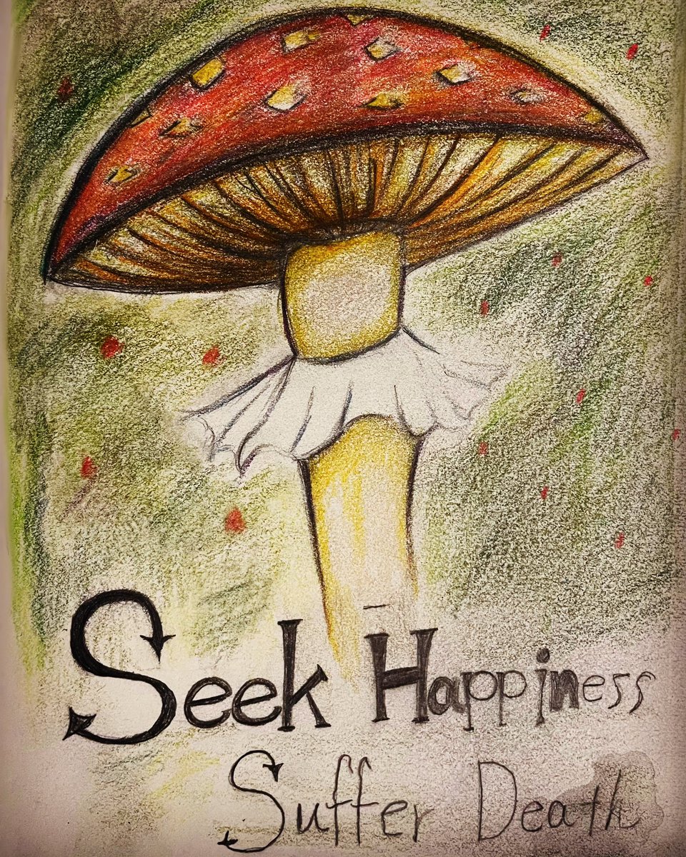 【幸福を求めて、死に至る/Seek Happiness, Suffer Death】

Roughsketch
使用画材：油性色鉛筆✏️
ベニテングダケは毒キノコとして有名ですが、ヨーロッパでは「幸せを呼ぶ
象徴」として知られているらしいです🍄

#色鉛筆
#絵描きさんと繋がりたい
#イラスト
#みんなで楽しむTwitter展覧会 
#芸術同盟
