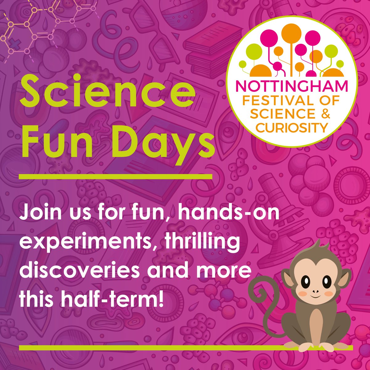 Free science fun days coming soon this half-term!🎉 Scientists & researchers from @Uniofnottingham will be delivering loads of exciting experiments and mind-blowing demonstrations as part of this year's @nottsfosac programme. Get your free tickets here: nottsfosac.co.uk/events/