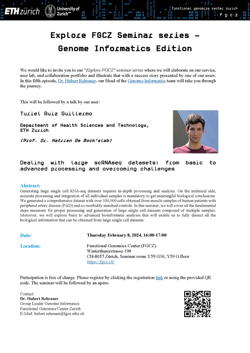 FGCZ_EN's tweet photo. Explore the FGCZ Series - #GenomeInformatics Edition
Discover the genome informatics portfolio together with @hrehra and our user Turiel Ruiz Guillermo (Prof. Dr. @debocklab)
February 8, 2024, 16:00-17:00
https://t.co/aXufPCtMH1 https://t.co/tzdncNHhUe