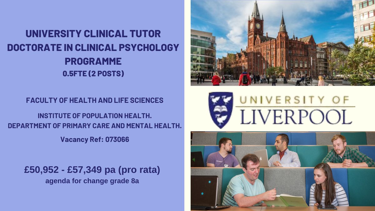 Liverpool University Jobs (@livunijobs) on Twitter photo 📢We're recruiting ! - #clinical #psychologist for <a href="/LivUniHLS/">Faculty of Health and Life Sciences</a> <a href="/LivUniIPH/">Institute of Population Health</a> -
➡️see bit.ly/42bYsHO for details. You will be a member of the programme’s core team and undertake a varied range of duties @livinujobs 📢We're recruiting ! - #clinical #psychologist for <a href="/LivUniHLS/">Faculty of Health and Life Sciences</a> <a href="/LivUniIPH/">Institute of Population Health</a> -
➡️see bit.ly/42bYsHO for details. You will be a member of the programme’s core team and undertake a varied range of duties @livinujobs
