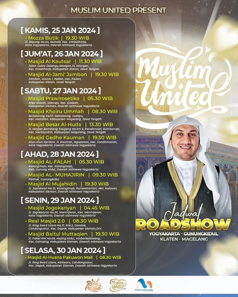 Real Masjid 2.0 Yogyakarta

Yuk hadiri acara Roadshow Syeikh Husein Jaber di Yogyakarta, Klaten, Magelang tanggal 25-30 Januari 2024.